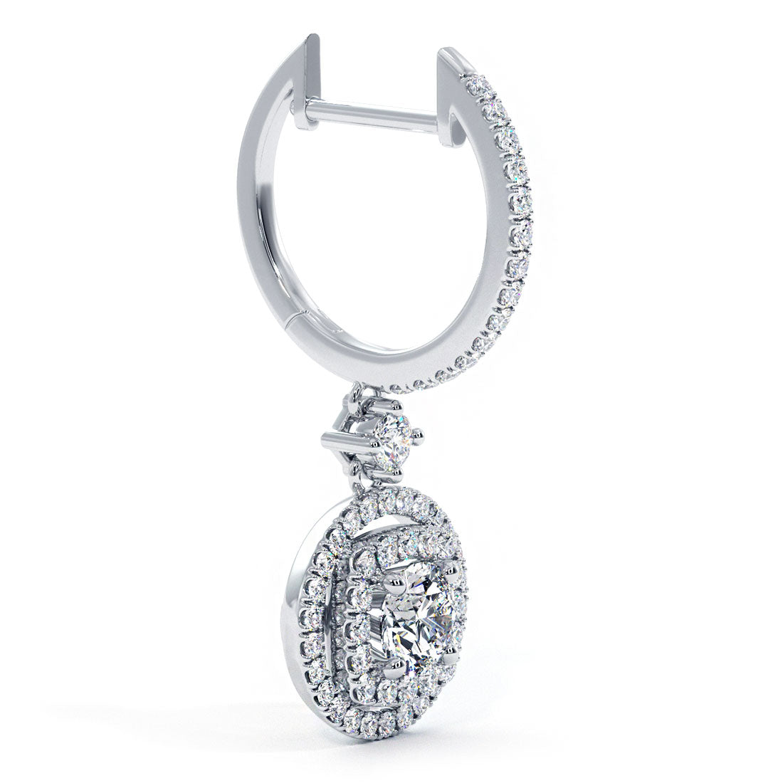 1.36 Carat Round Diamond Leverback Hanging Drop Earrings 18k White Gold