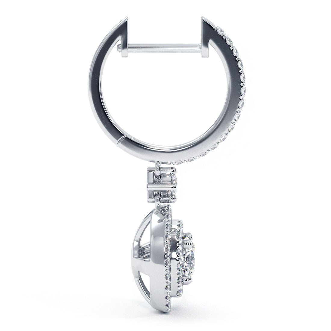 1.36 Carat Round Diamond Leverback Hanging Drop Earrings 18k White Gold