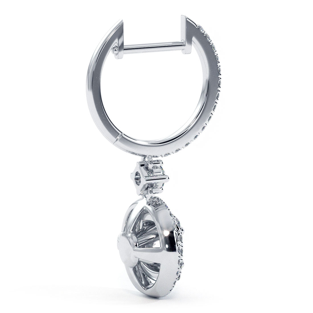 1.36 Carat Round Diamond Leverback Hanging Drop Earrings 18k White Gold