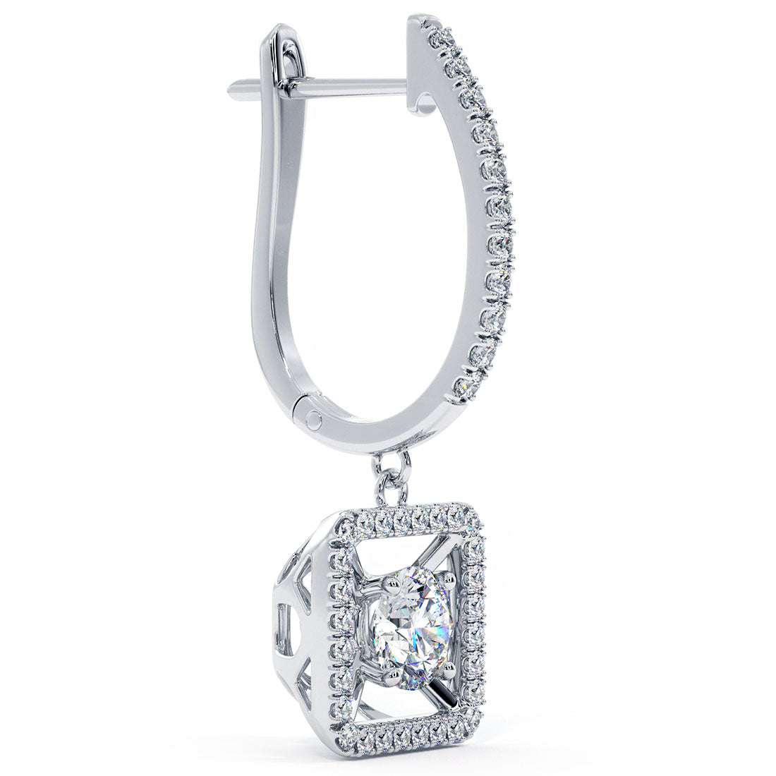 1.06 Carat Round Diamond Leverback Hanging Drop Earrings 18k White Gold