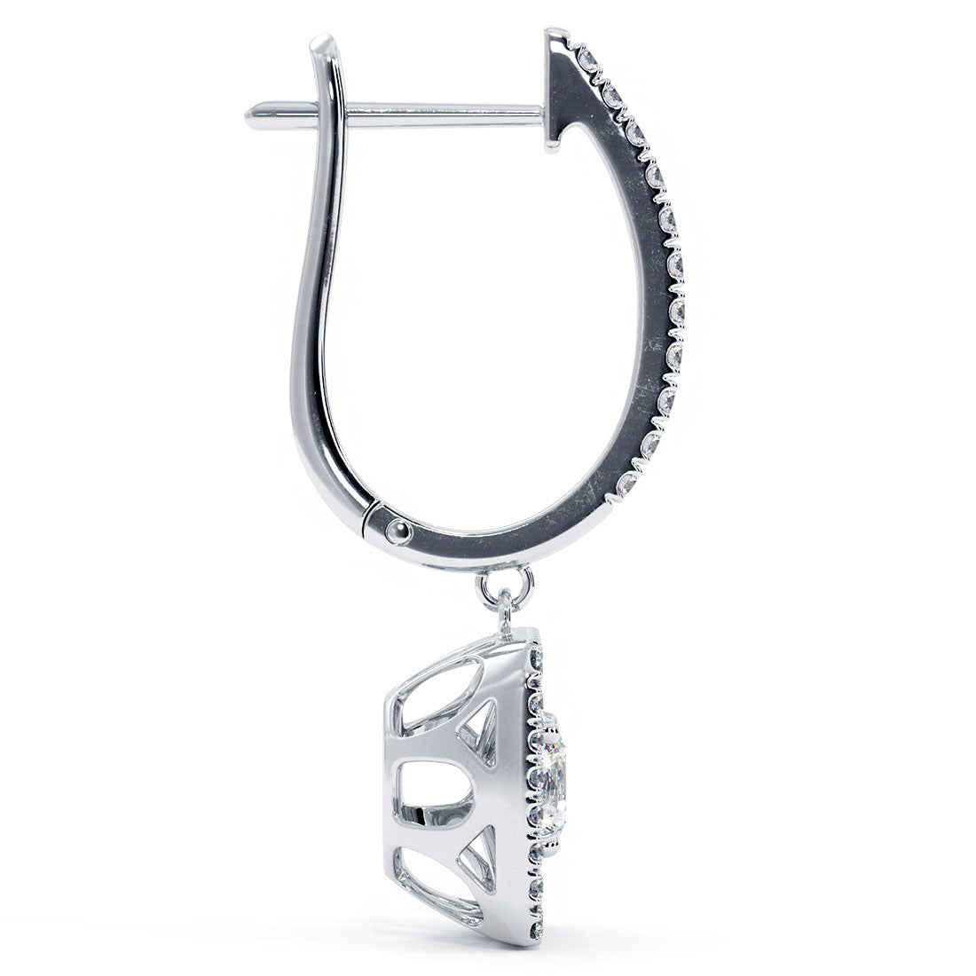 1.06 Carat Round Diamond Leverback Hanging Drop Earrings 18k White Gold