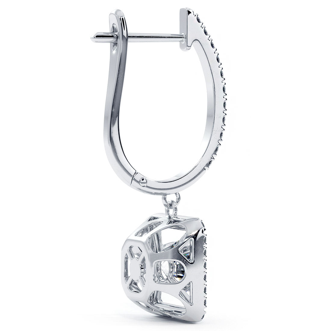 1.06 Carat Round Diamond Leverback Hanging Drop Earrings 18k White Gold