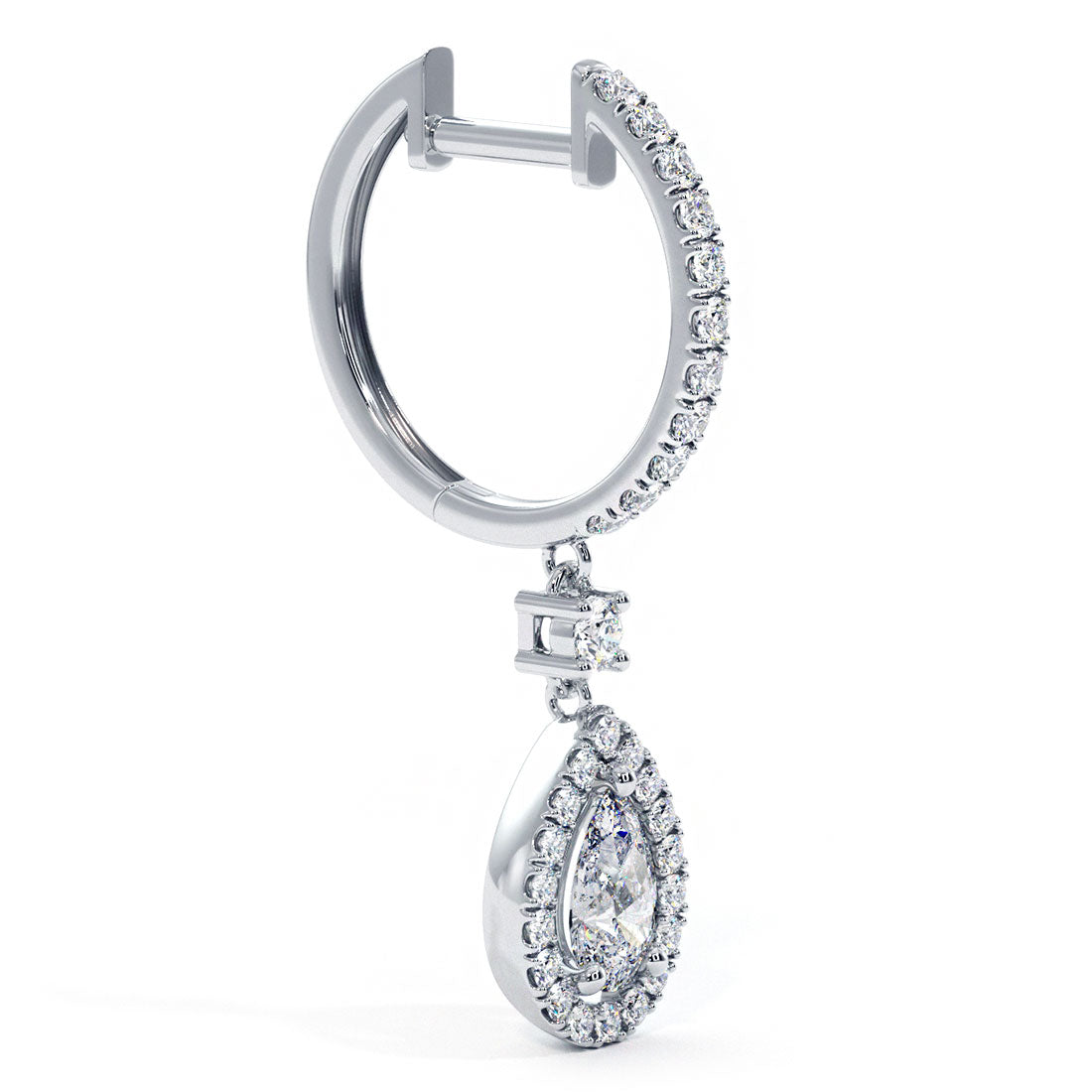 1.65 Carat Pear Shape Diamond Leverback Hanging Drop Earrings 18k White