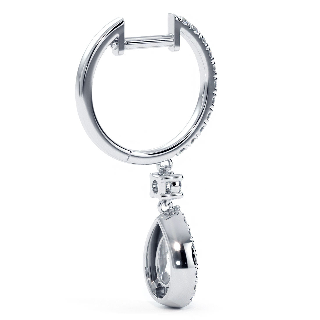 1.65 Carat Pear Shape Diamond Leverback Hanging Drop Earrings 18k White