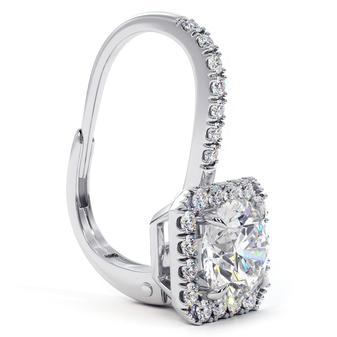 2.00 Carat Round Diamond Leverback Hanging Drop Earrings 18k White Gold