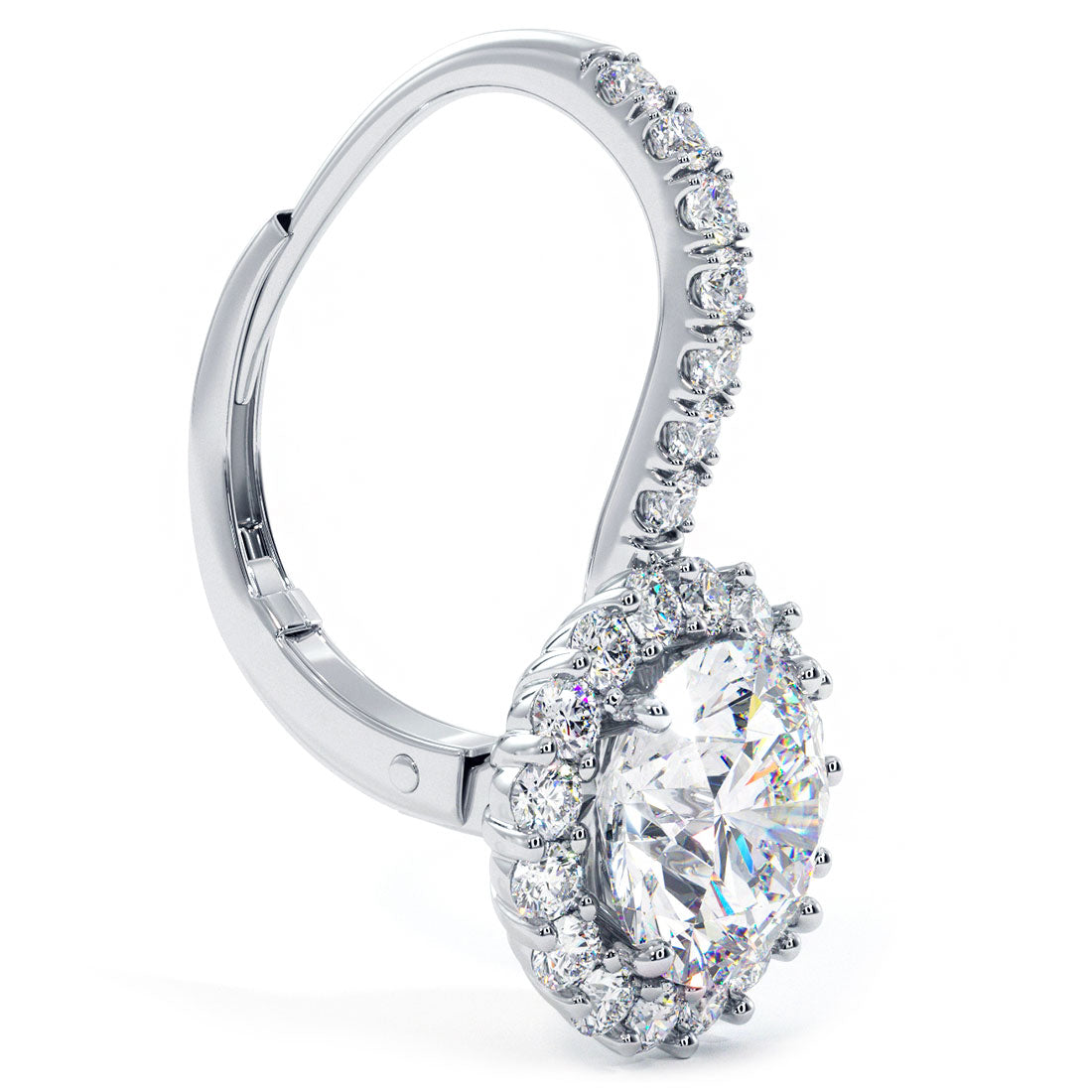 2.53 Carat Round Diamond Leverback Hanging Drop Earrings 18k White Gold