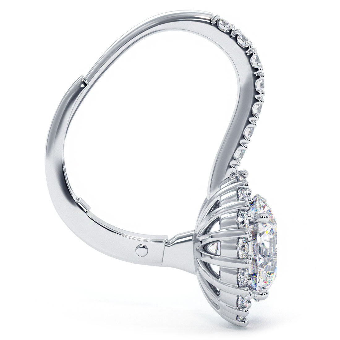 2.53 Carat Round Diamond Leverback Hanging Drop Earrings 18k White Gold