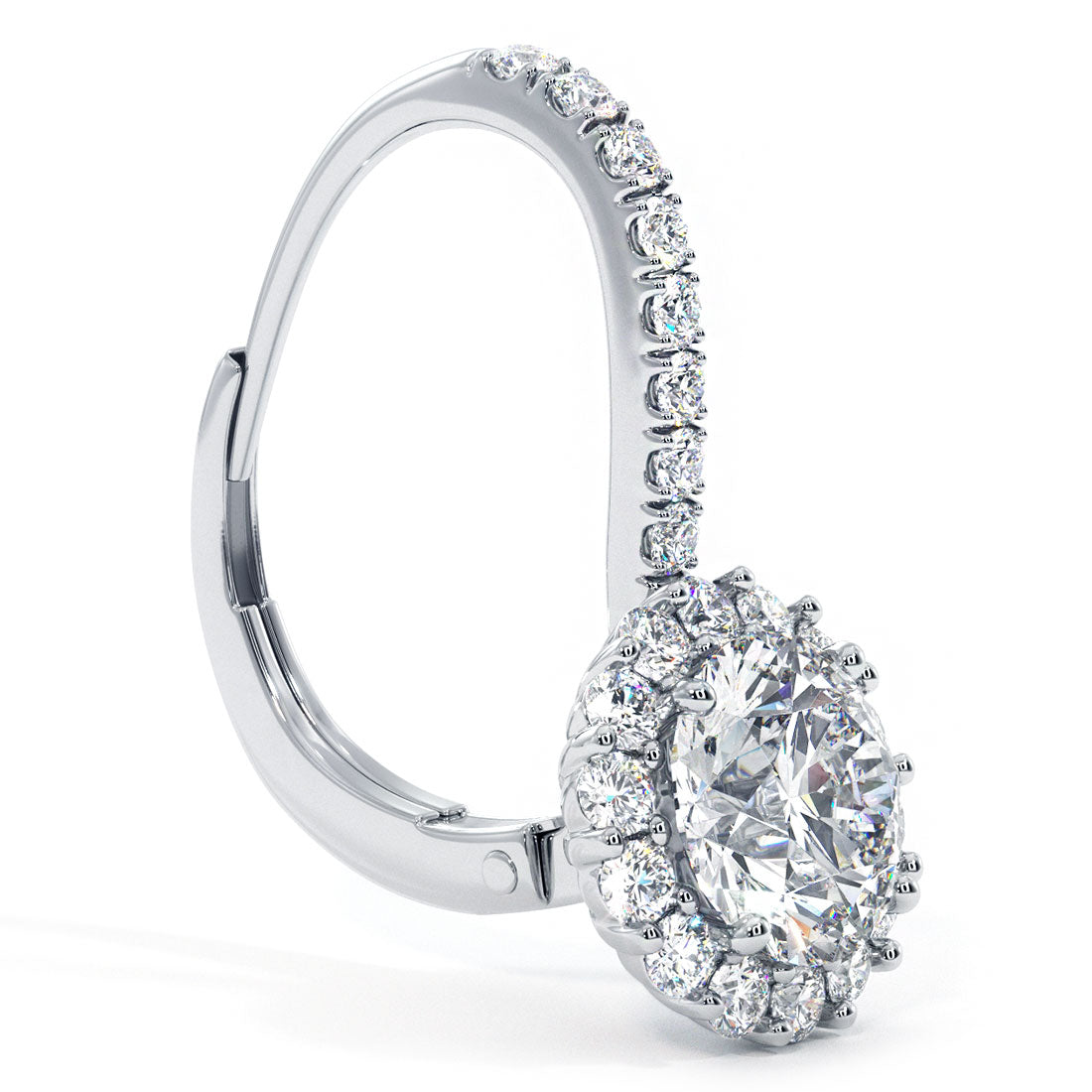 1.42 Carat Round Diamond Leverback Hanging Drop Earrings 18k White Gold