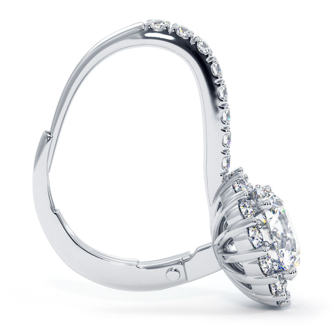 1.42 Carat Round Diamond Leverback Hanging Drop Earrings 18k White Gold