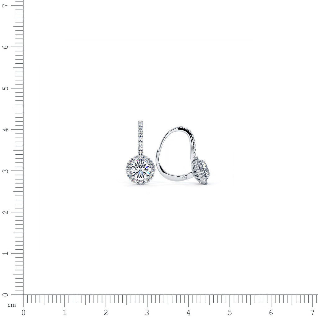 1.42 Carat Round Diamond Leverback Hanging Drop Earrings 18k White Gold
