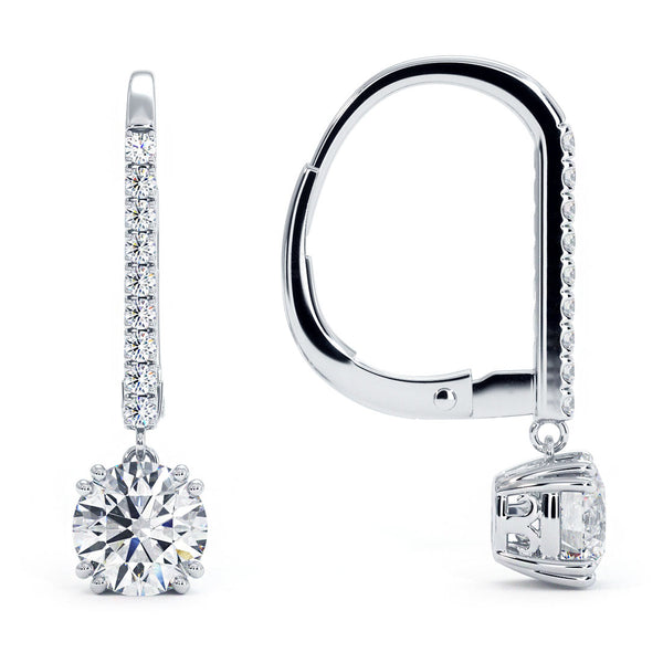 1.66 Carat Round Diamond Leverback Hanging Drop Earrings 18k White Gold