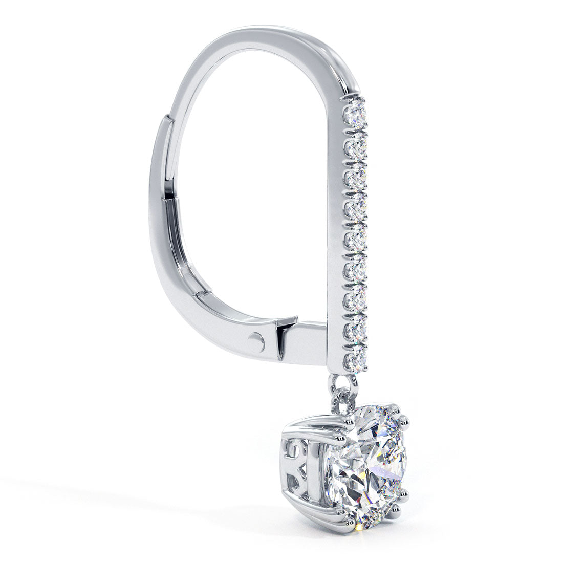 1.66 Carat Round Diamond Leverback Hanging Drop Earrings 18k White Gold