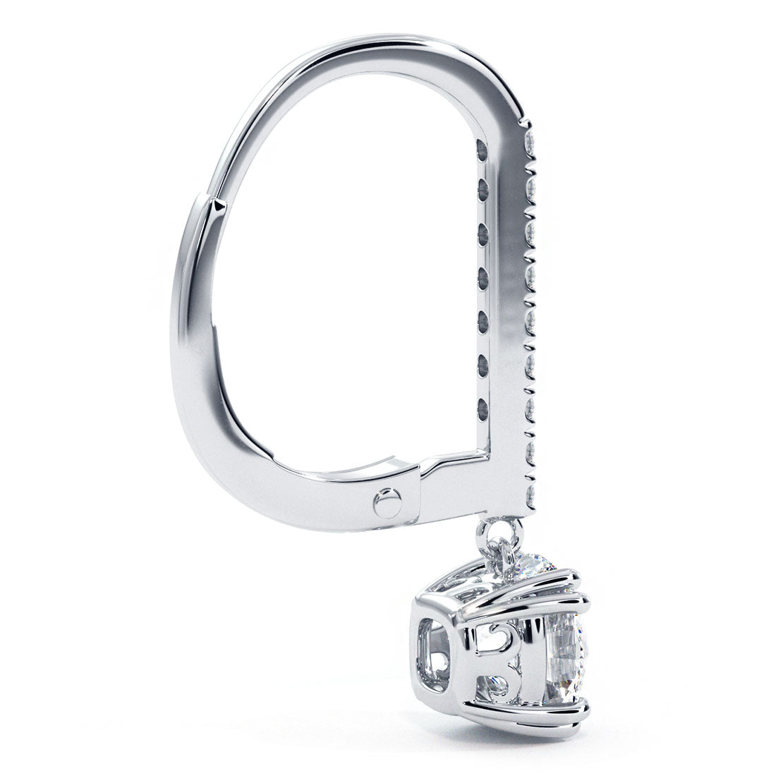 1.66 Carat Round Diamond Leverback Hanging Drop Earrings 18k White Gold