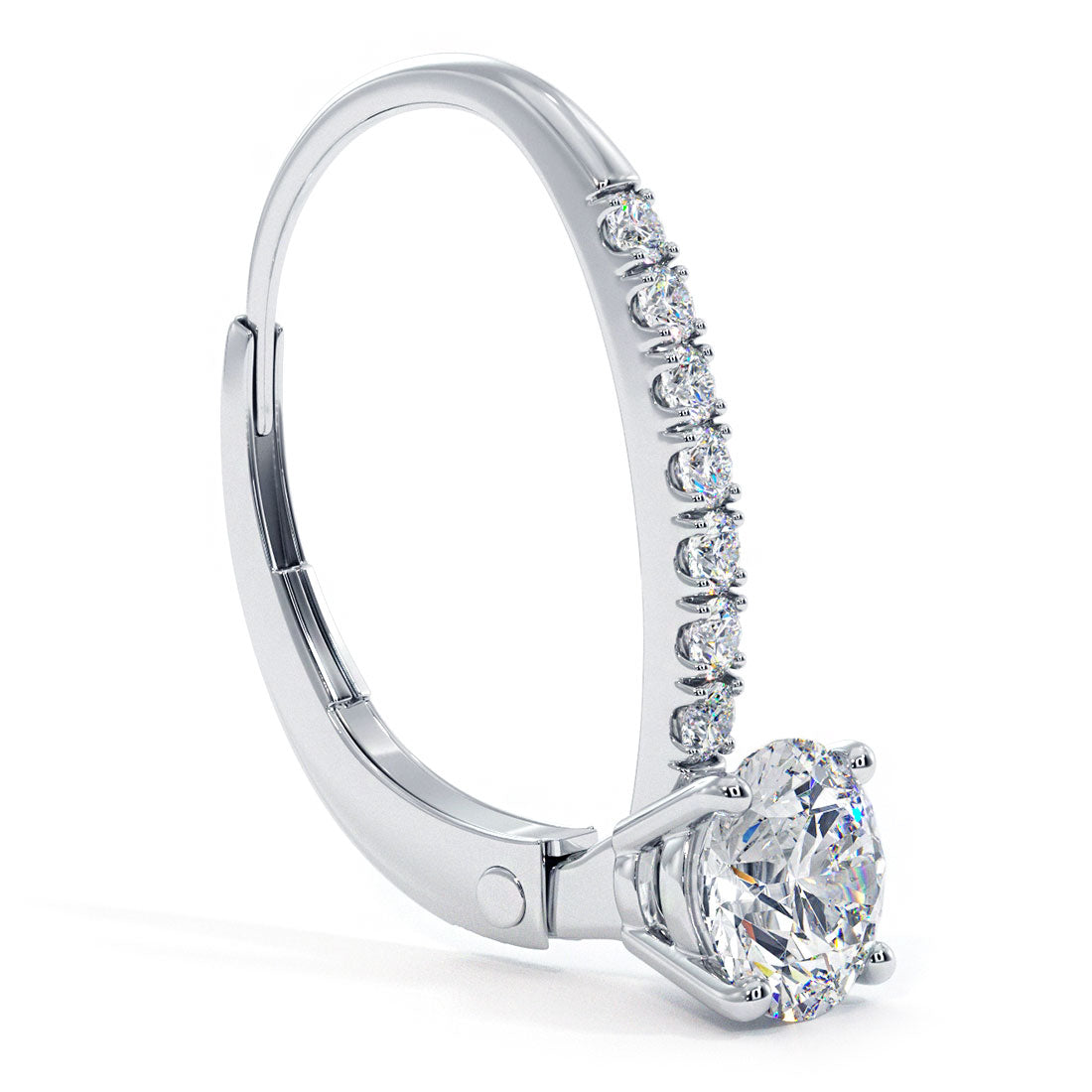 0.95 Carat Round Diamond Leverback Hanging Drop Earrings 18k White Gold