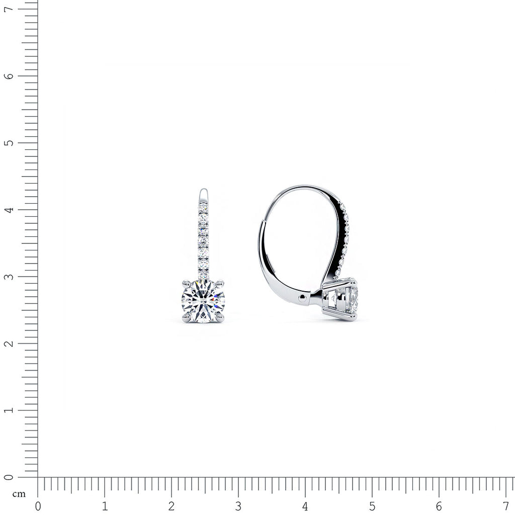1.95 Carat Round Diamond Leverback Hanging Drop Earrings 18k White Gold