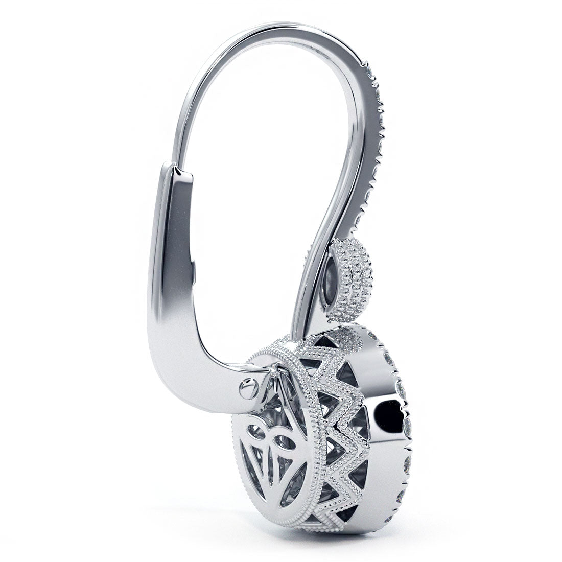 1.74 Carat Round Diamond Leverback Hanging Drop Earrings 18k White Gold