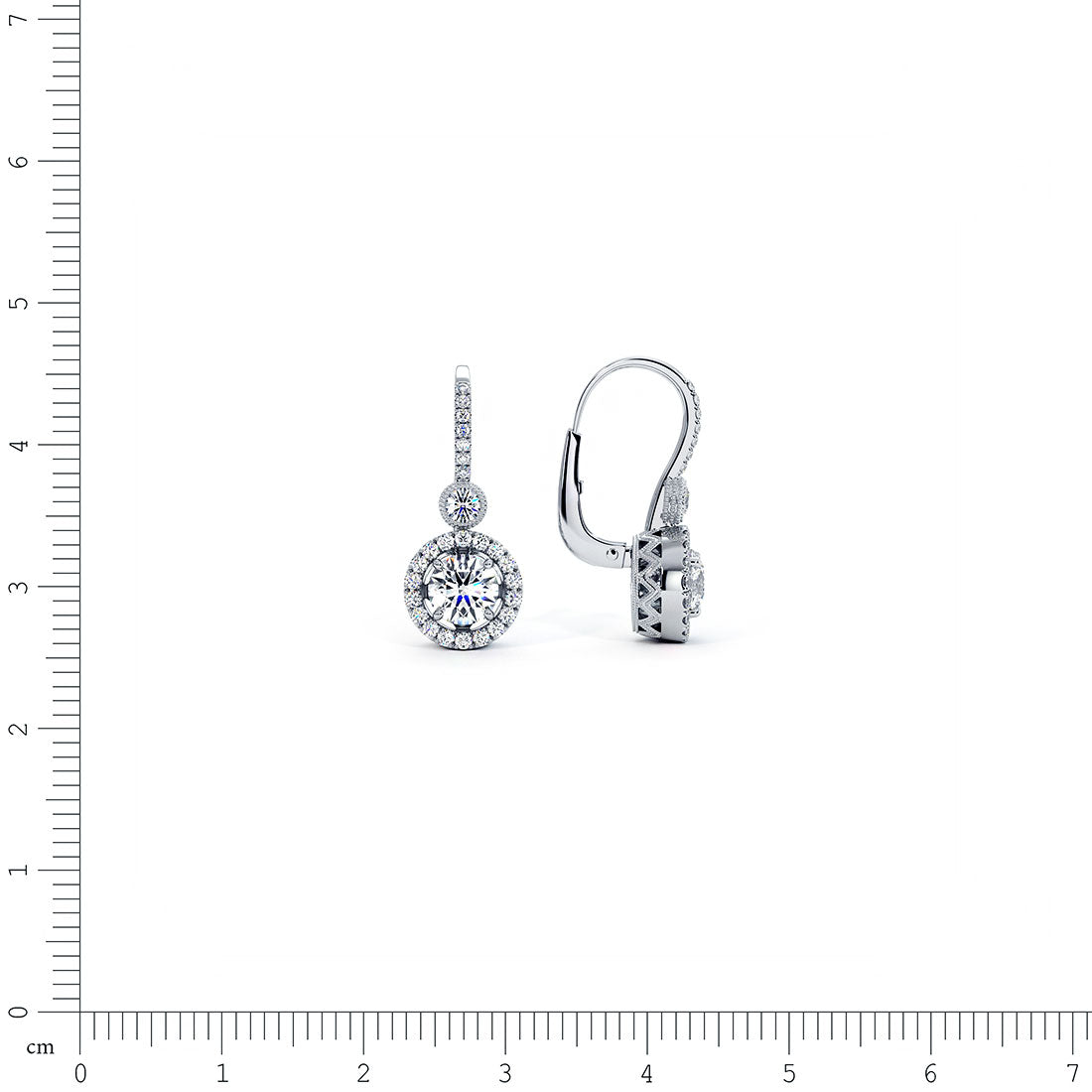 1.74 Carat Round Diamond Leverback Hanging Drop Earrings 18k White Gold