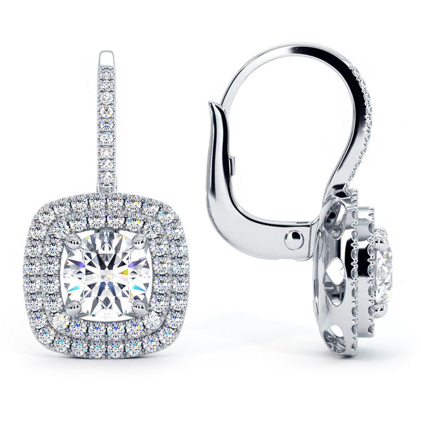 2.45 Carat Round Diamond Leverback Hanging Drop Earrings 18k White Gold