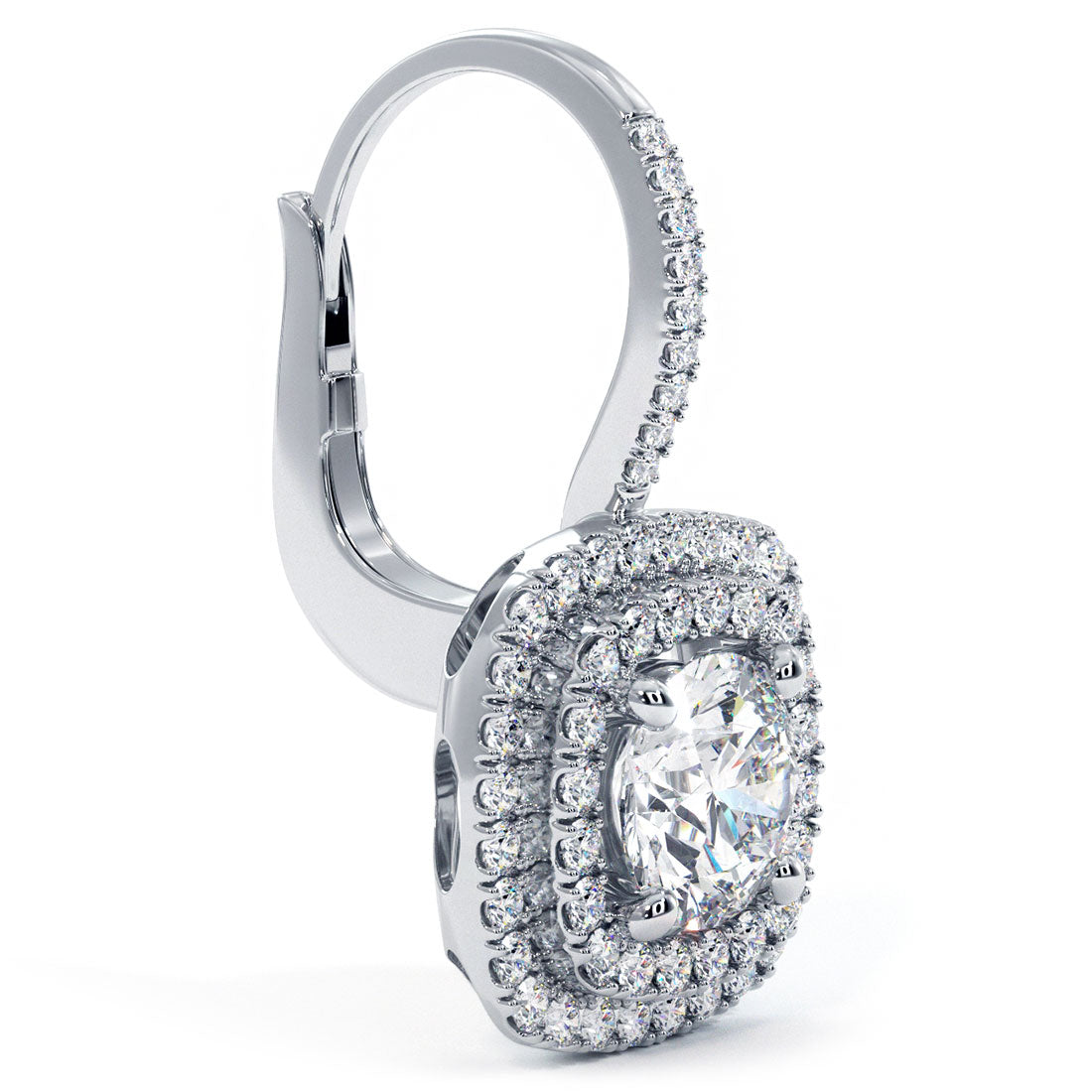 2.45 Carat Round Diamond Leverback Hanging Drop Earrings 18k White Gold