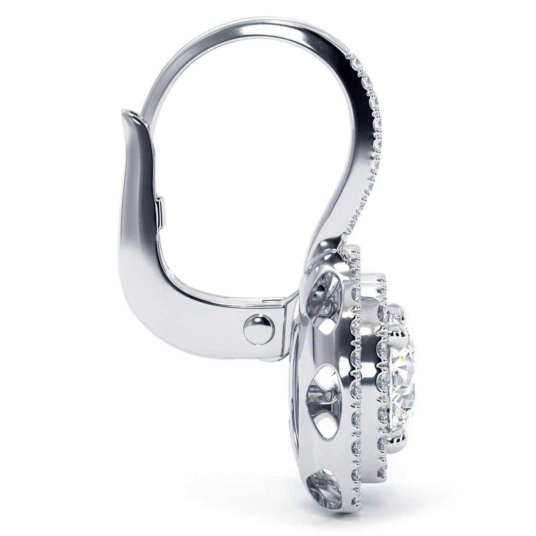 2.45 Carat Round Diamond Leverback Hanging Drop Earrings 18k White Gold