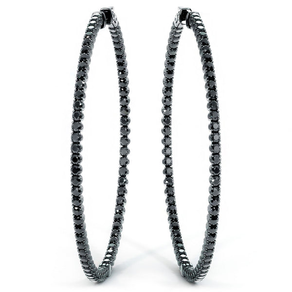 6.90 Carat Large inside out Black Diamond hoop earrings 14k Black Gold
