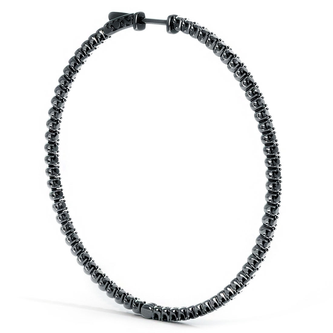 6.90 Carat Large inside out Black Diamond hoop earrings 14k Black Gold