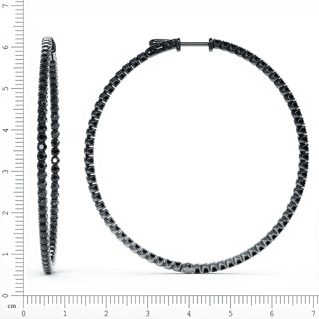 6.90 Carat Large inside out Black Diamond hoop earrings 14k Black Gold