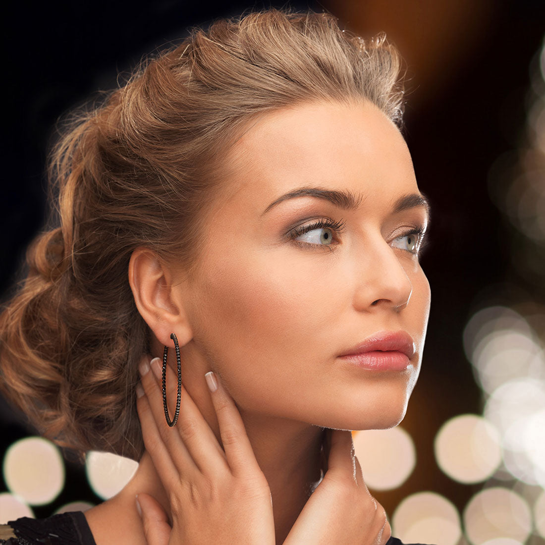 6.90 Carat Large inside out Black Diamond hoop earrings 14k Black Gold