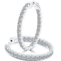 6.24 Carat F-VS-SI Large inside out Diamond hoop earrings 14k White Gold