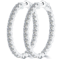 6.24 Carat F-VS-SI Large inside out Diamond hoop earrings 14k White Gold