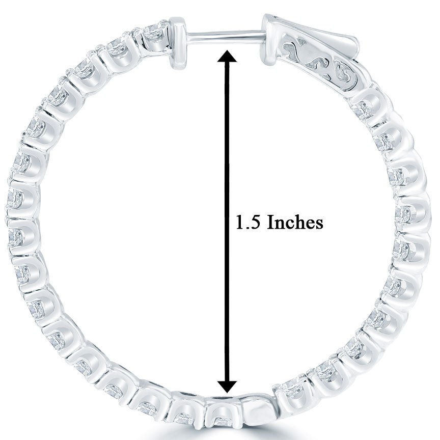 6.24 Carat F-VS-SI Large inside out Diamond hoop earrings 14k White Gold
