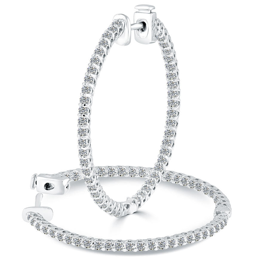 2.00 Carat F-VS-SI Large inside out Diamond hoop earrings 14k White Gold