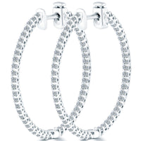 2.00 Carat F-VS-SI Large inside out Diamond hoop earrings 14k White Gold