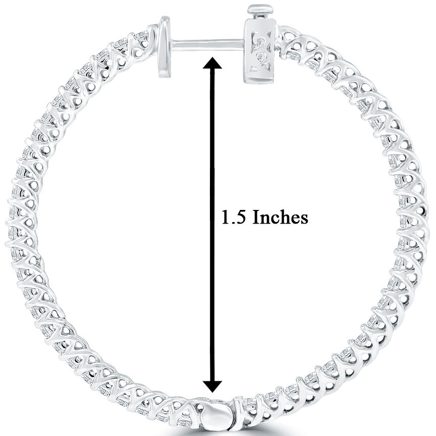 2.00 Carat F-VS-SI Large inside out Diamond hoop earrings 14k White Gold