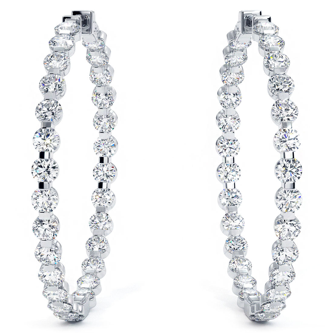 10.00 Carat F-VS-SI Large inside out Diamond hoop earrings 14k White Gold