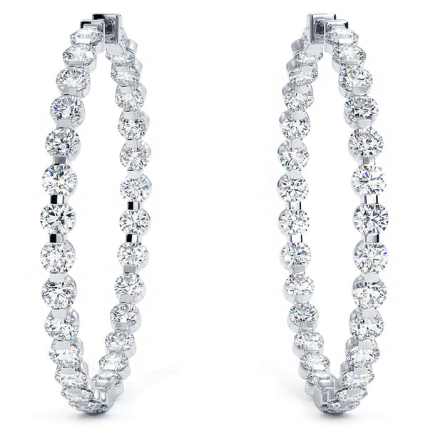 10.00 Carat F-VS-SI Large inside out Diamond hoop earrings 14k White Gold