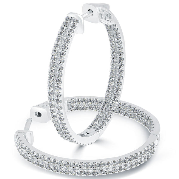 2.10 Carat F-VS-SI Large inside out Pave Diamond hoop earrings 14k White Gold