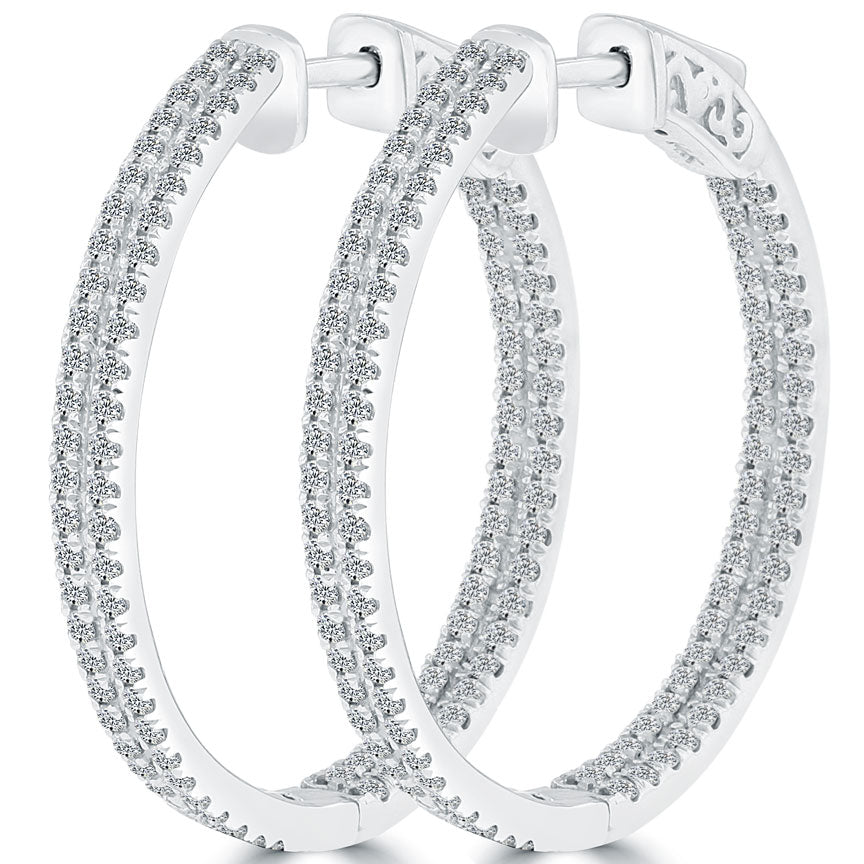 2.10 Carat F-VS-SI Large inside out Pave Diamond hoop earrings 14k White Gold