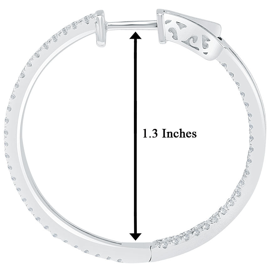 2.10 Carat F-VS-SI Large inside out Pave Diamond hoop earrings 14k White Gold