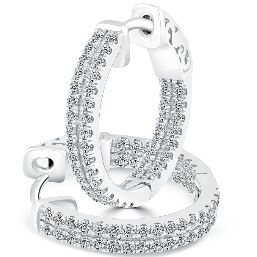 1.15 Carat F-VS-SI Medium Size inside out Diamond hoop earrings 14k White Gold