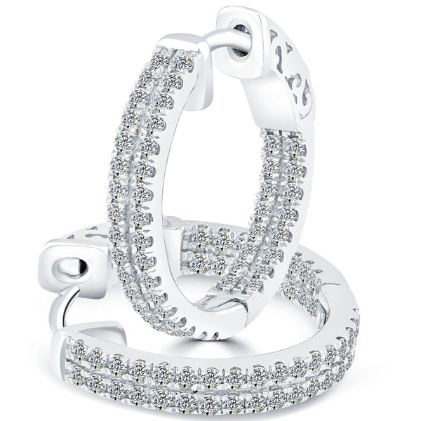 1.15 Carat F-VS-SI Medium Size inside out Diamond hoop earrings 14k White Gold