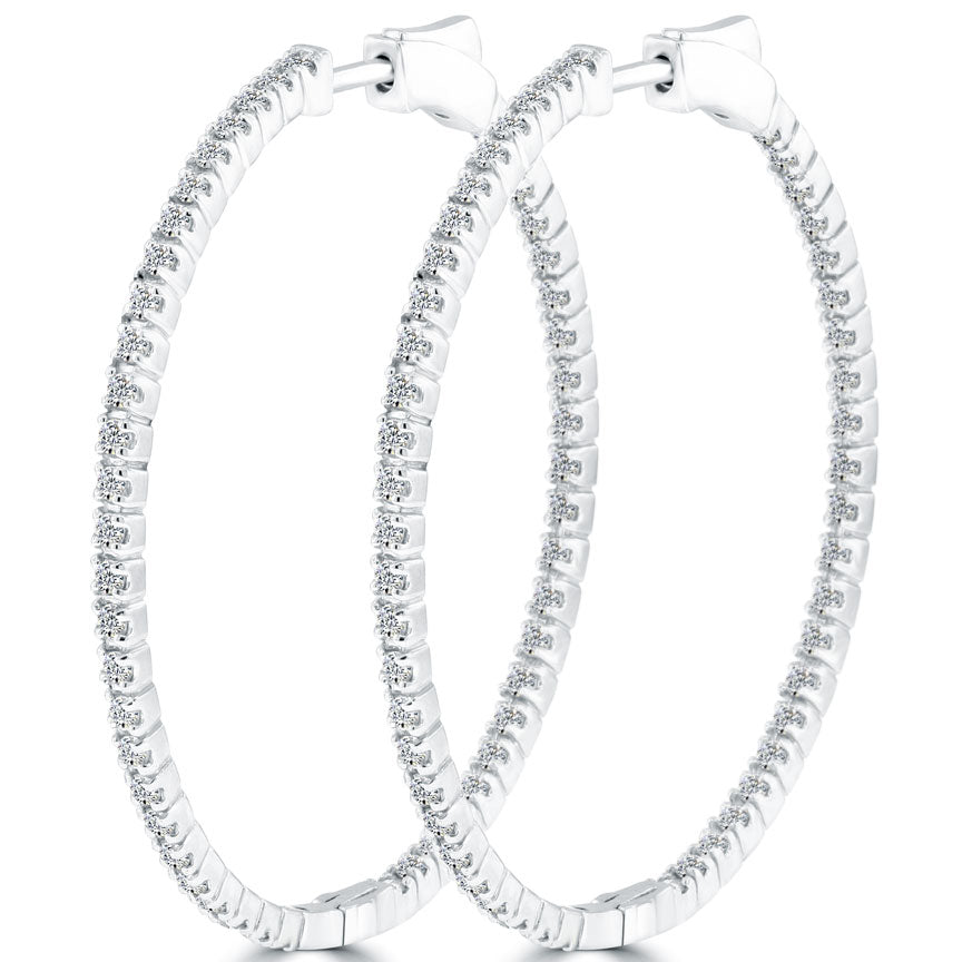 1.55 Carat F-VS-SI Large inside out Diamond hoop earrings 14k White Gold
