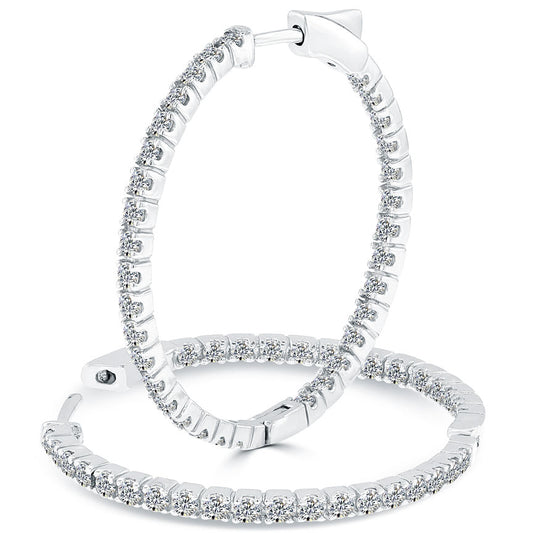 1.98 Carat F-VS-SI Large inside out Diamond hoop earrings 14k White Gold