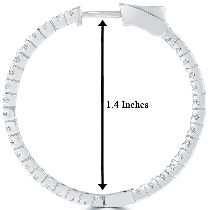 1.98 Carat F-VS-SI Large inside out Diamond hoop earrings 14k White Gold