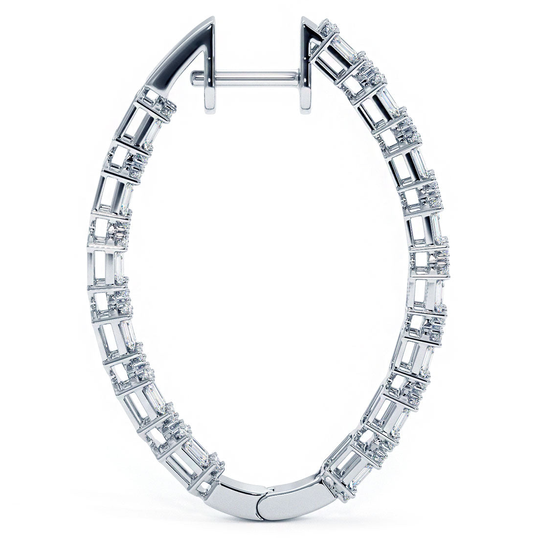 2.55 Carat Large inside out Emerald Cut Cluster Diamond hoop earrings 14k White Gold