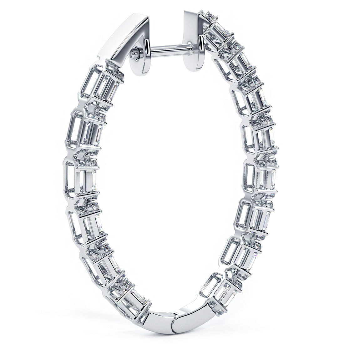 2.55 Carat Large inside out Emerald Cut Cluster Diamond hoop earrings 14k White Gold