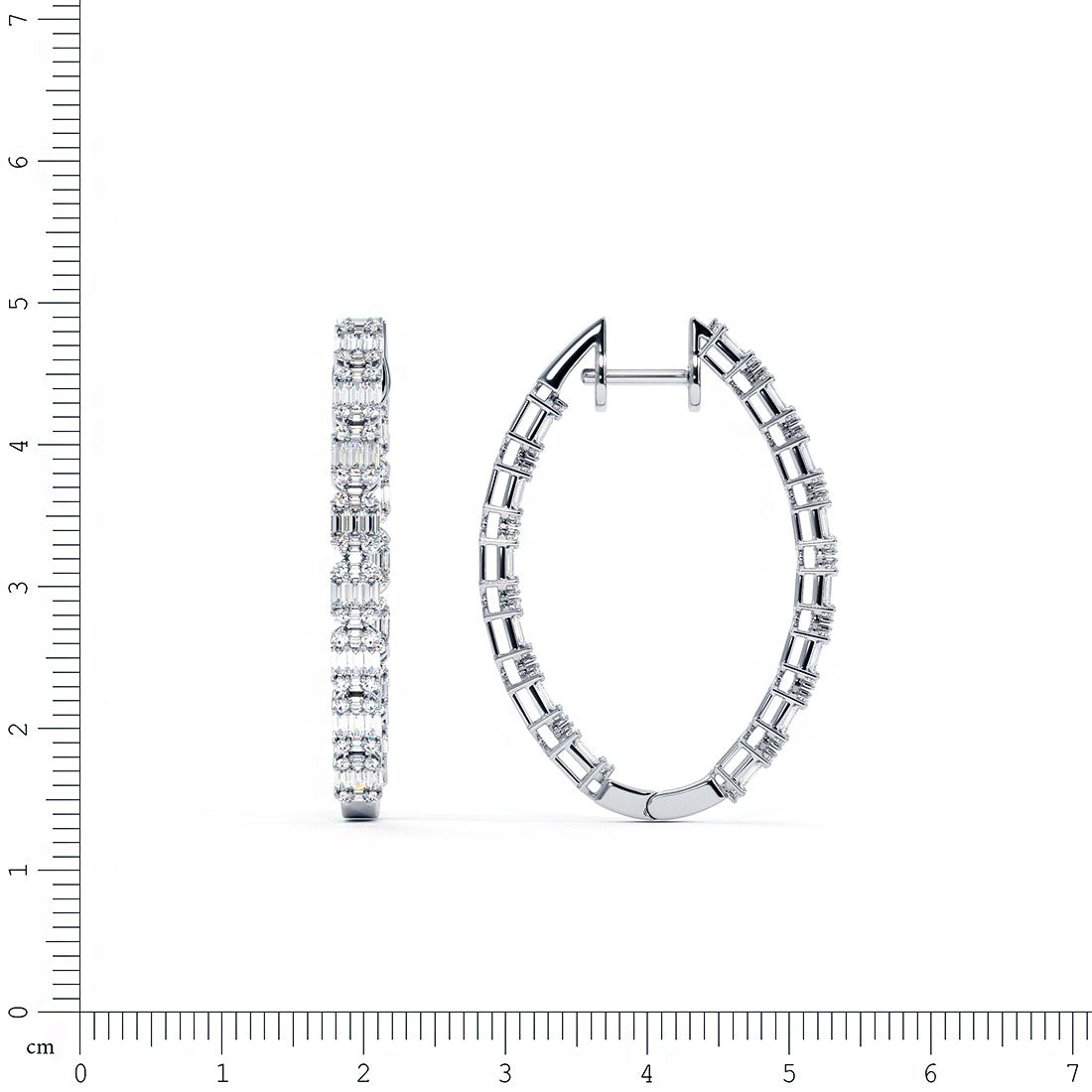 2.55 Carat Large inside out Emerald Cut Cluster Diamond hoop earrings 14k White Gold