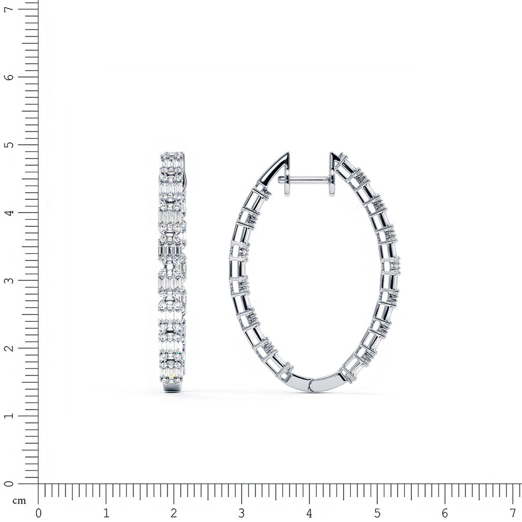 2.55 Carat Large inside out Emerald Cut Cluster Diamond hoop earrings 14k White Gold
