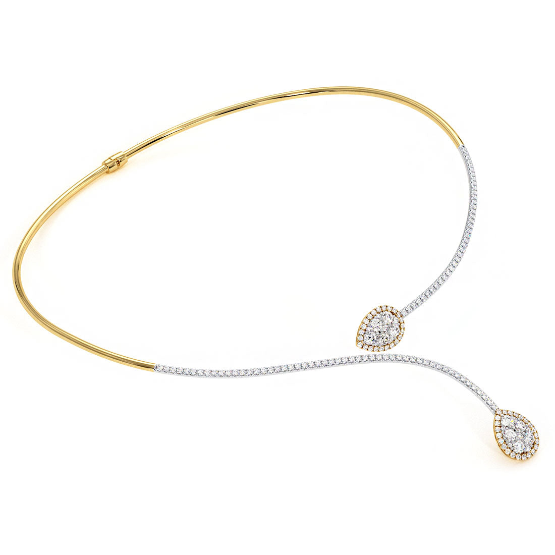 2.50ctw F-VS Pave Pear Shape Diamond Necklace 18k Yellow & White Gold