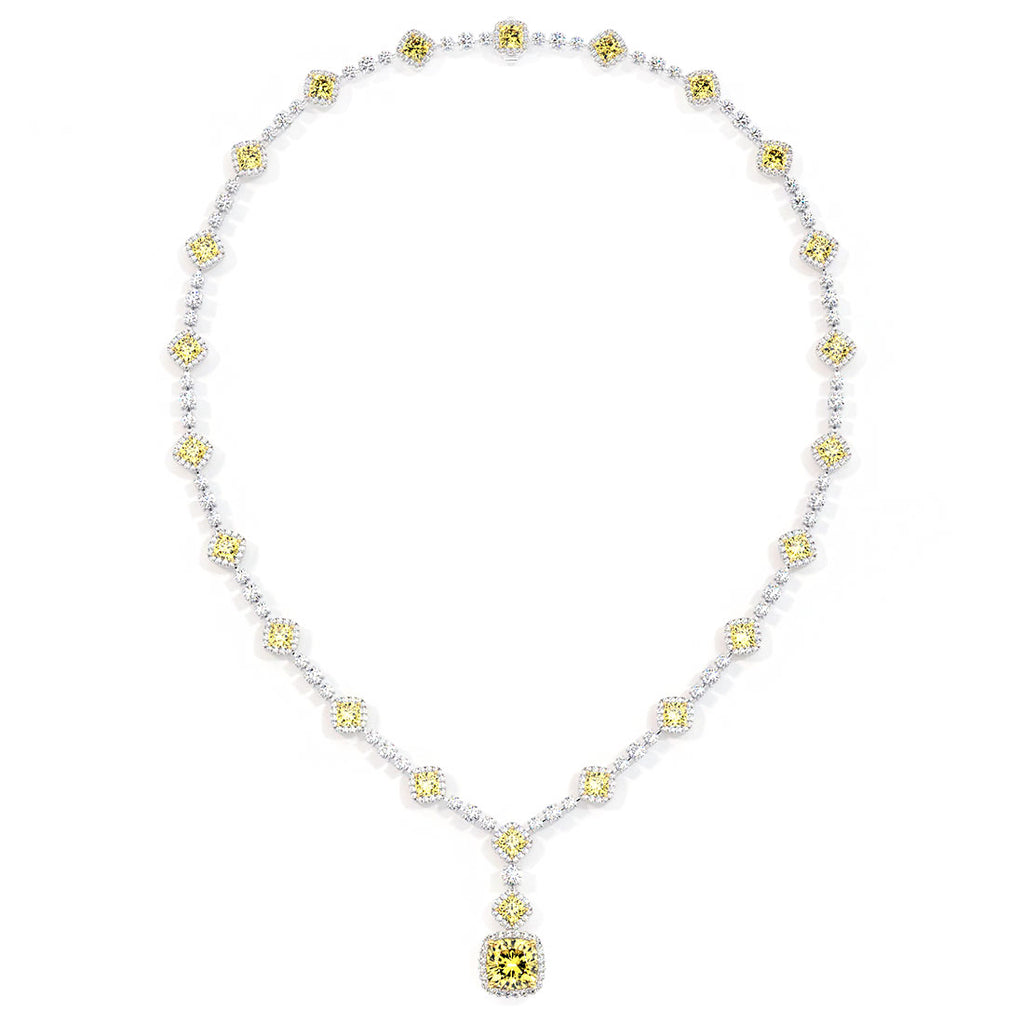 Fancy Yellow, White, and Pink Diamond Necklace in 18K White and